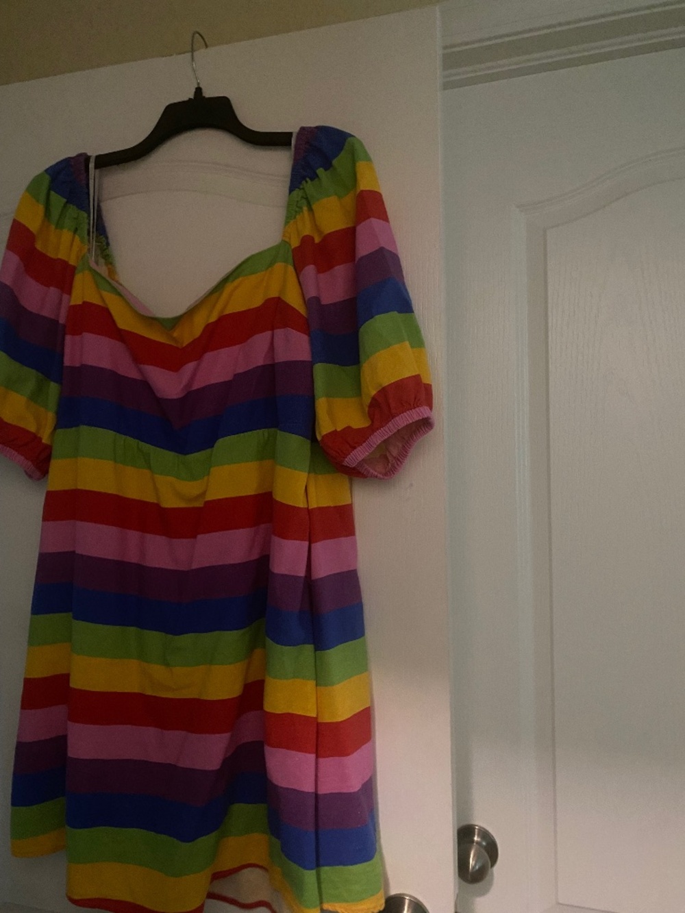 ELOQUII: Rainbow Stripes Off Shoulder Dress